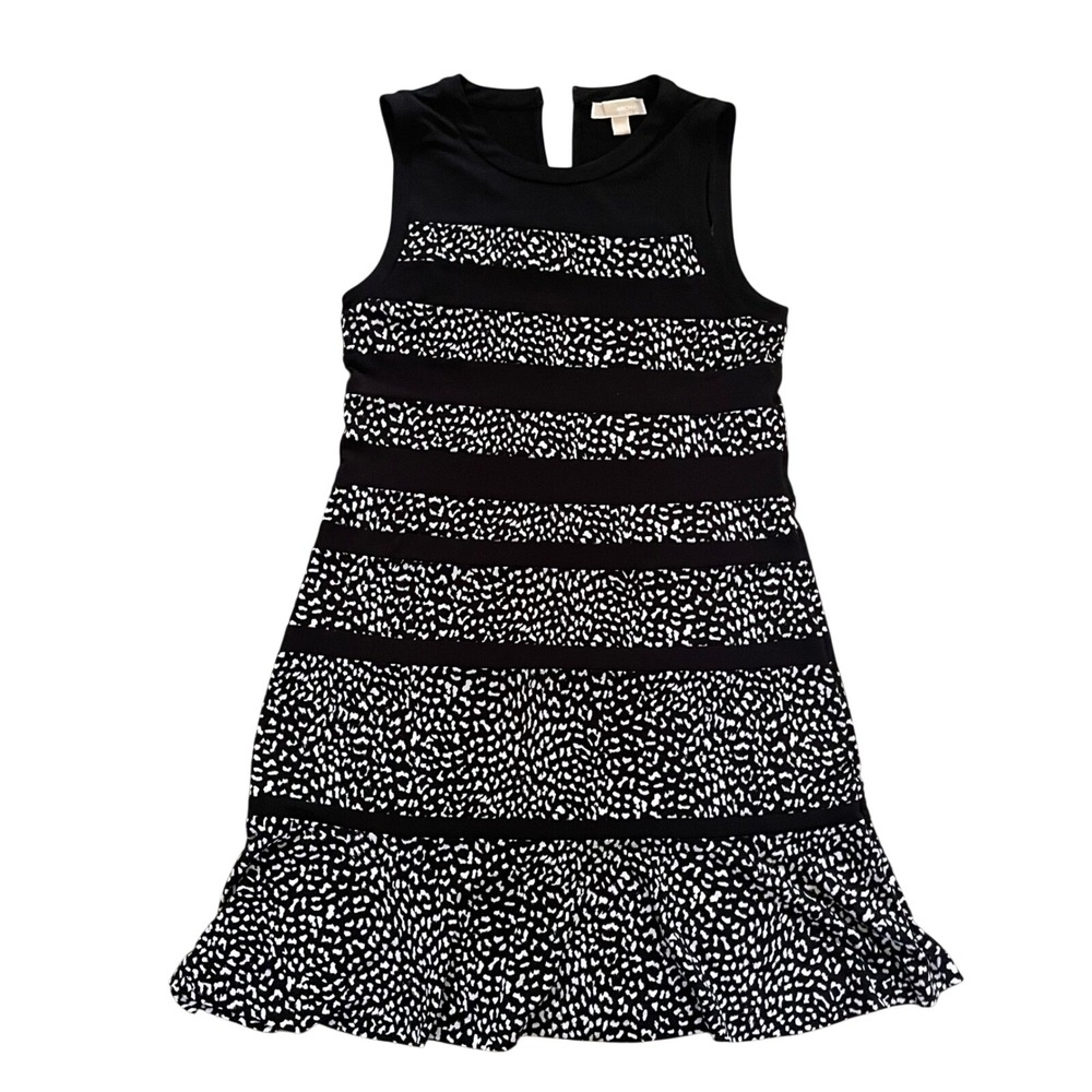 Michael Kors Womens Large Black White Spotted Animal Print Sleeveless Dress L